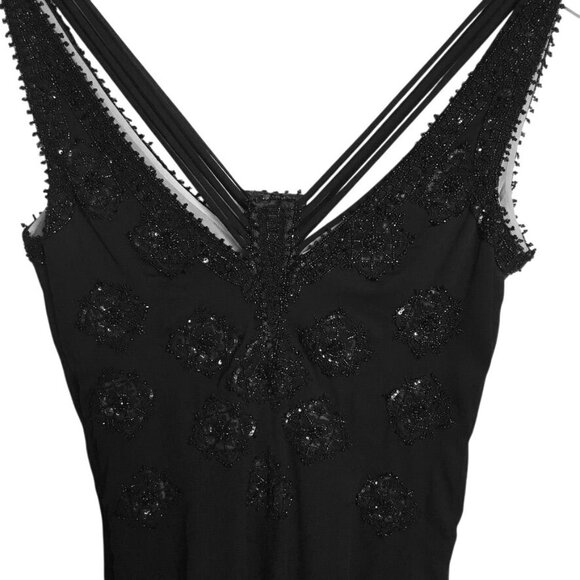 Vintage BADGLEY MISCHKA Black Silk Chiffon Hand Beaded Cocktail Evening Dress 8 - Picture 2 of 9